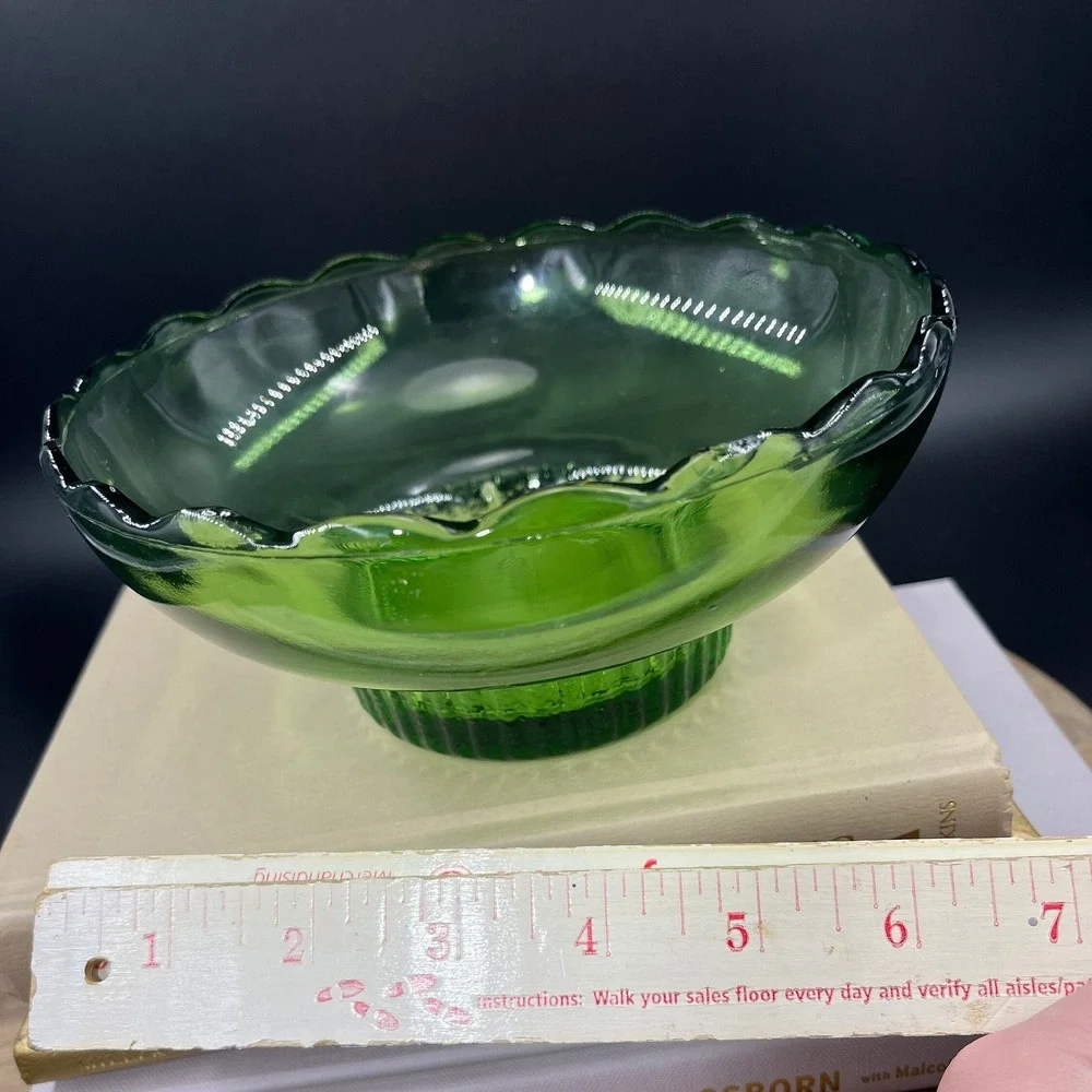 1960's‎ Vintage EO Brody Green Glass Footed Bowls - Glass Dinnerware